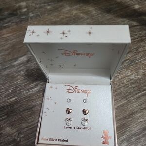 Disney Rose Gold & Silver Plated Earring Set - Hearts & Mickey New Without Tags